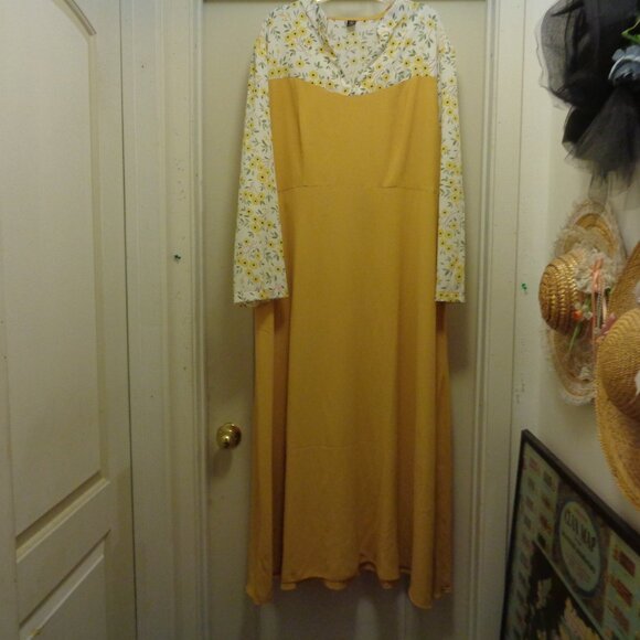 CURVY GIRL RETRO STYLED MUSTARD W PRINT MAXI DRESS BY SHEIN 3 X - Picture 2 of 6